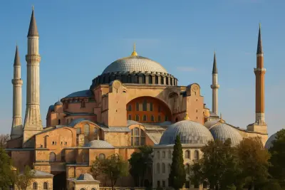 “Hagia Sophia in Istanbul, Turkey, glowing under the afternoon sun with its domes and minarets — symbolizing centuries of faith, art, and coexistence.”