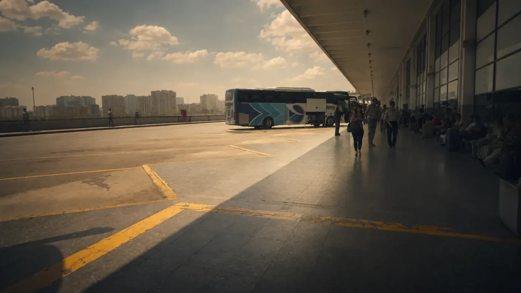 Morning light at Ankara bus terminal platform