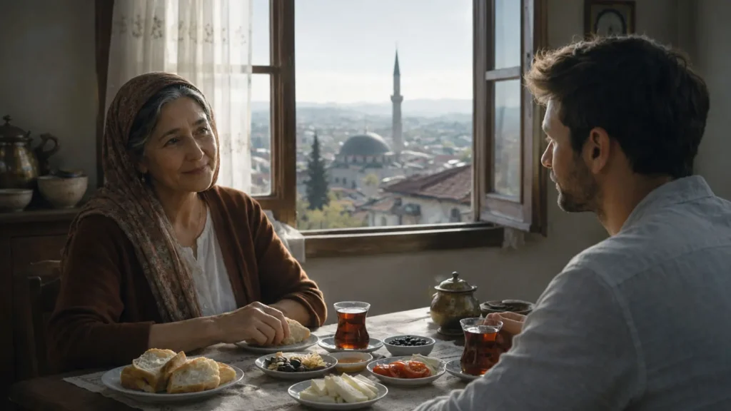 Barış and Emine sharing a quiet breakfast in Ankara morning light