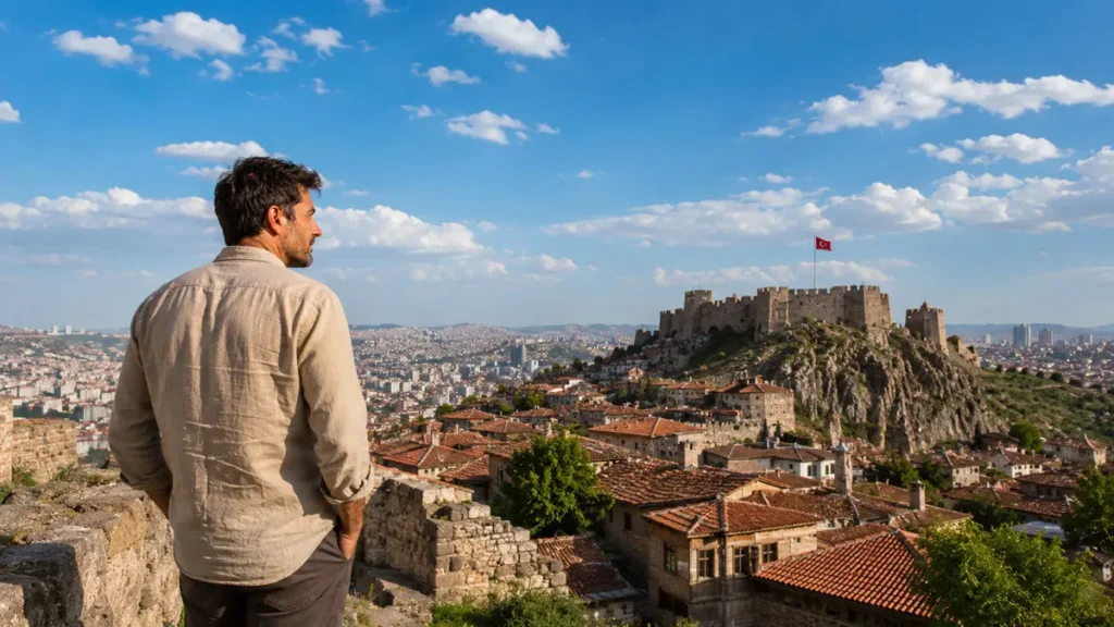 Barış overlooking Ankara Castle above the old city