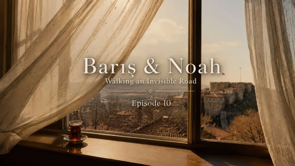 Sunlit window and flowing curtains overlooking Ankara in Barış & Noah Episode 10