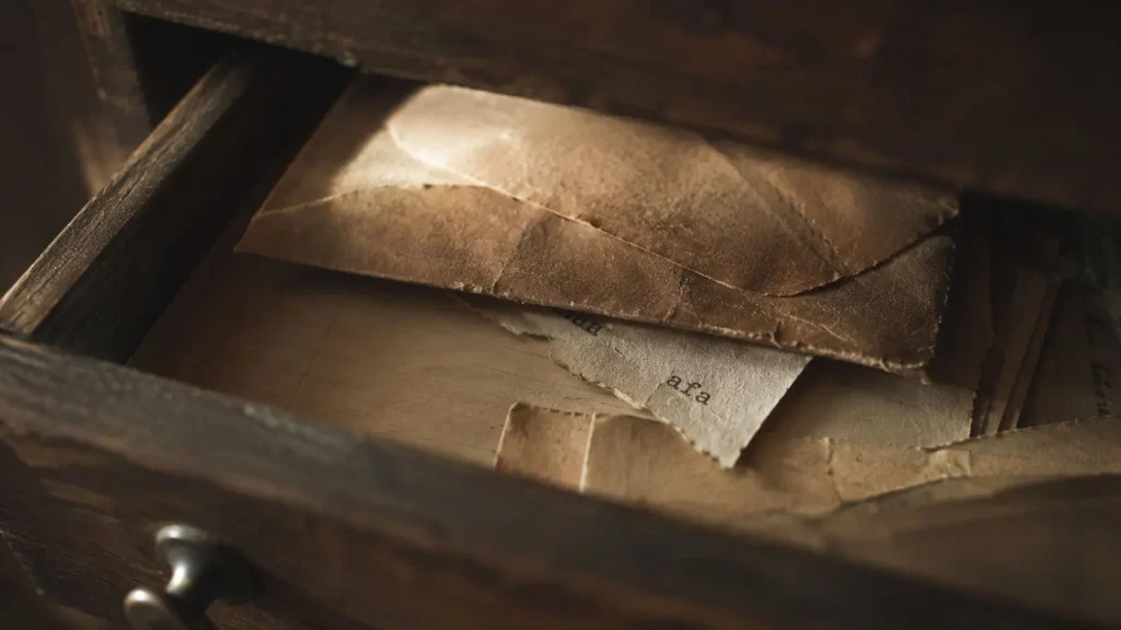 Old envelope hidden inside a wooden drawer in an Ankara house