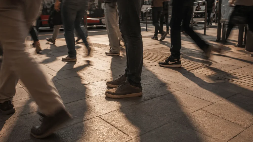 Still shoes in a moving crowd in Kızılay, Ankara