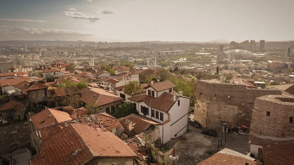 Old rooftops and castle walls overlooking Ankara