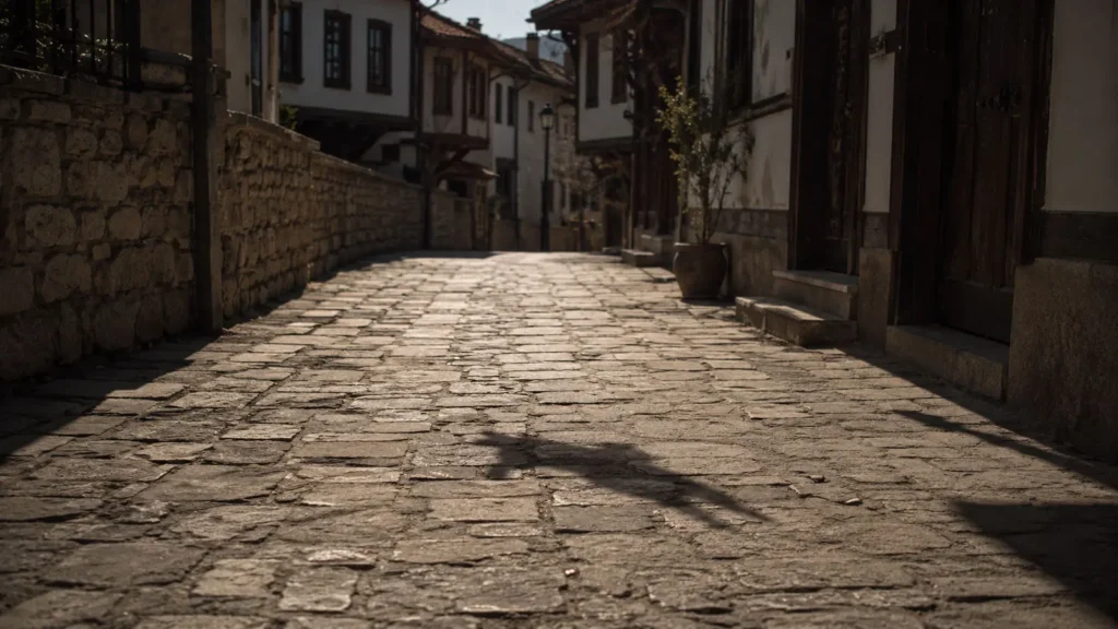 Quiet stone street in Hamamönü, Ankara during late afternoon light