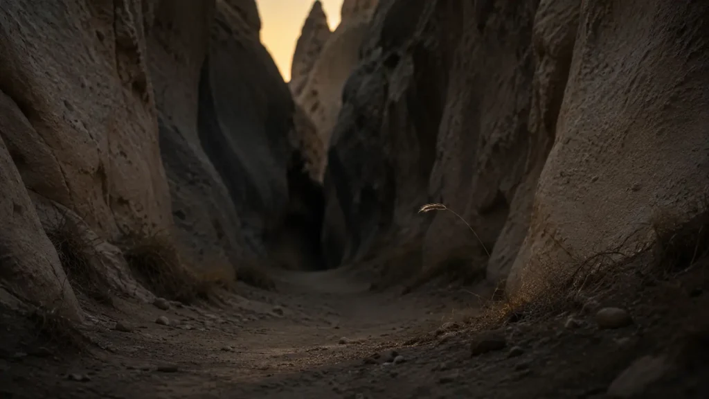 A narrow hidden passage between Cappadocia rock formations