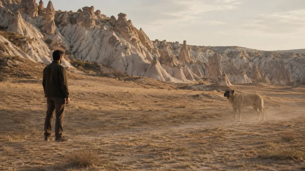 Barış and Noah facing each other in Love Valley, Cappadocia