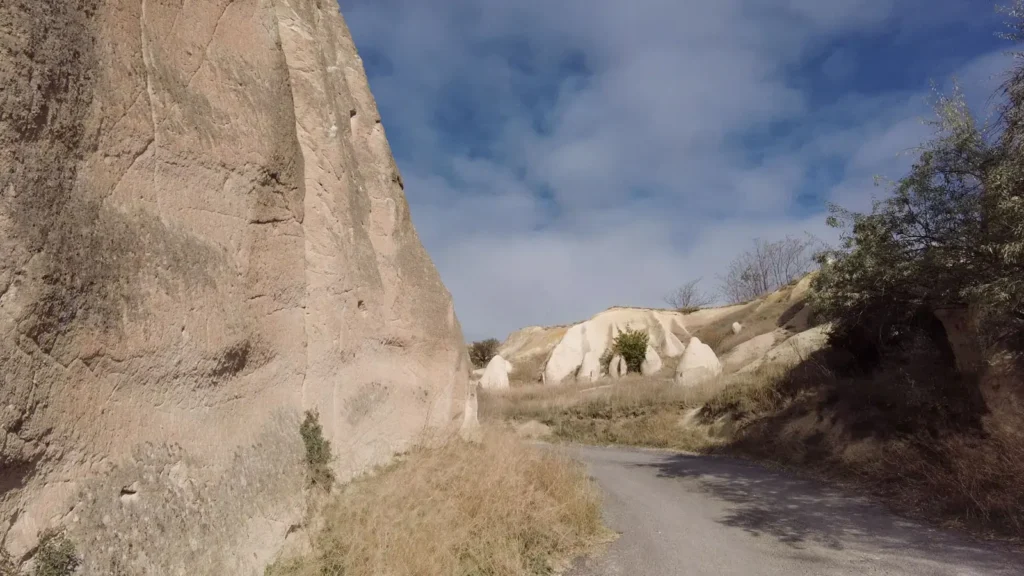 Quiet road between rock formations in Cappadocia