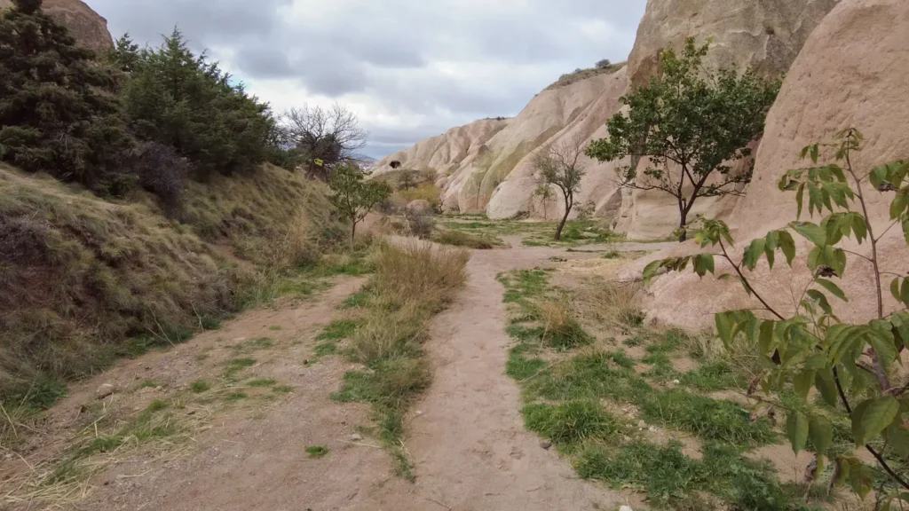Quiet crossroads path in a Cappadocia valley