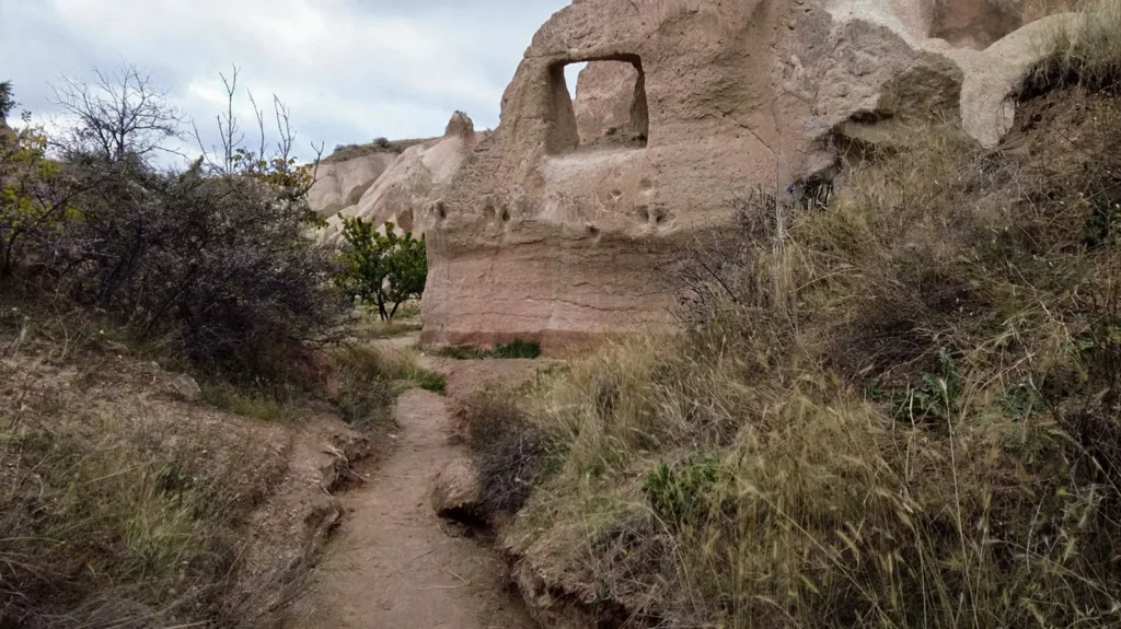 Rock path leading through a quiet valley in Göreme, Cappadocia
