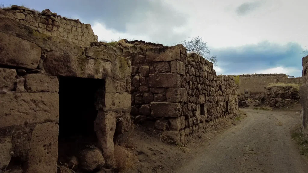 Quiet stone alley with ancient cave dwellings in Göreme