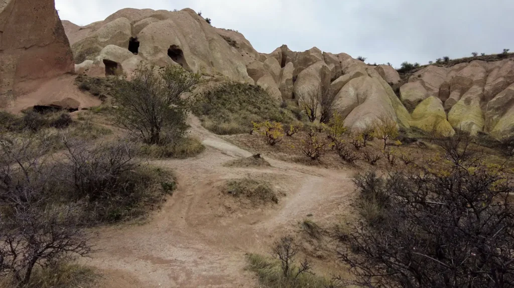 Stone paths meeting among rock formations in Göreme, Cappadocia
