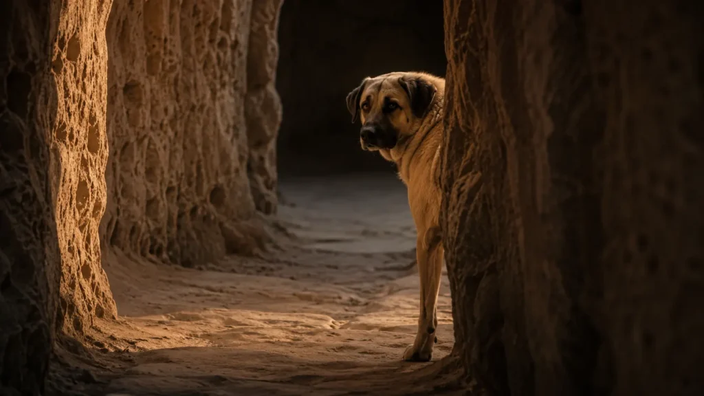 Noah standing in a hidden stone passage in Cappadocia