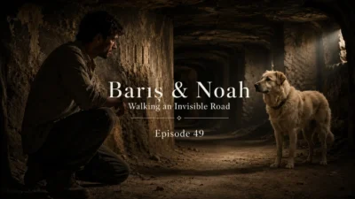 Barış and Noah face each other in the quiet tunnels of Derinkuyu Underground City.