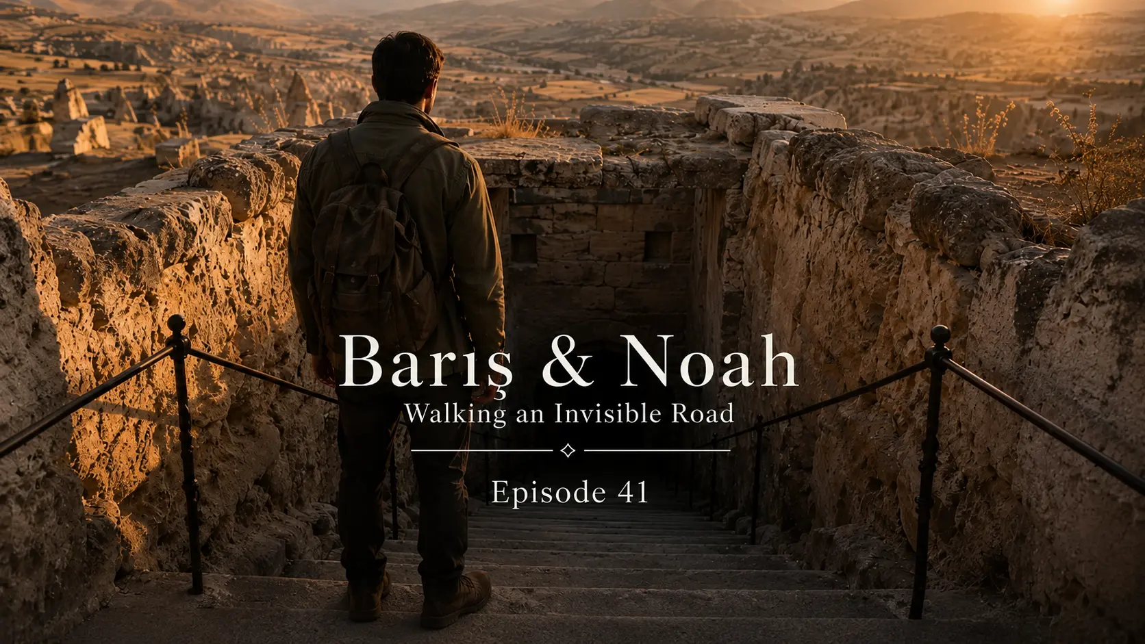 Barış stands at the entrance to Derinkuyu Underground City before descending into darkness.