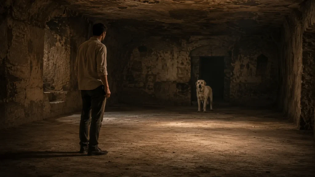 Barış stands facing Noah inside Derinkuyu Underground City in Cappadocia.