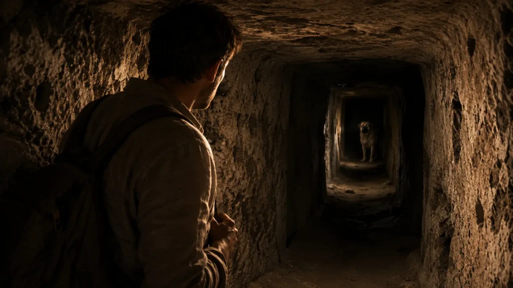 Barış and Noah share their first silent gaze inside Derinkuyu Underground City.